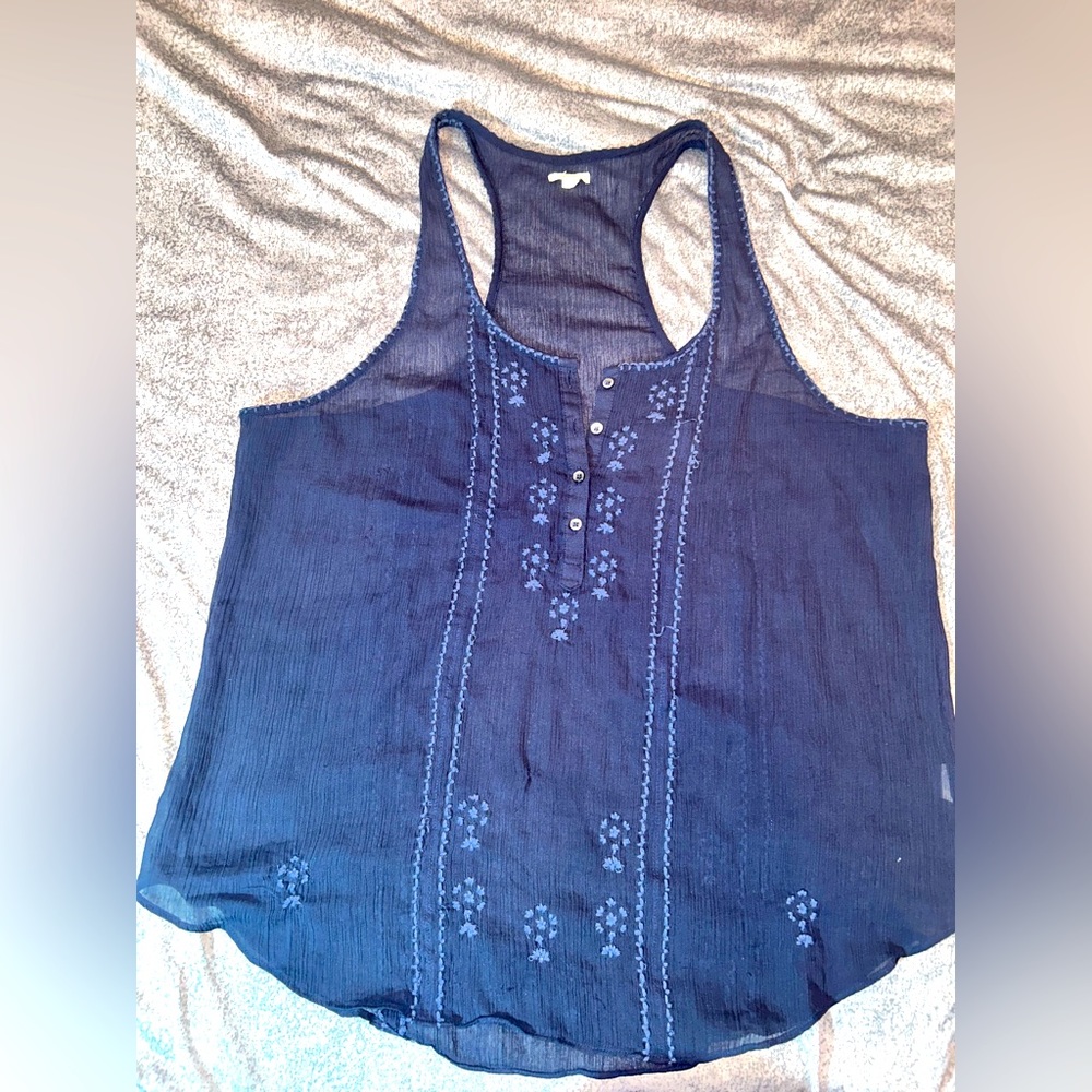 Arie Sheer Navy Blue Racer Back tank top